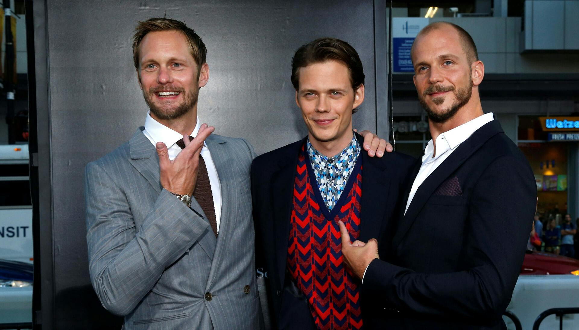 Cast member Bill Skarsgard (C) poses with his brothers Alexander Skarsgard (L) and Gustaf Skarsgard at the premiere for "It" in Los Angeles, California, U.S., September 5, 2017. REUTERS/Mario Anzuoni