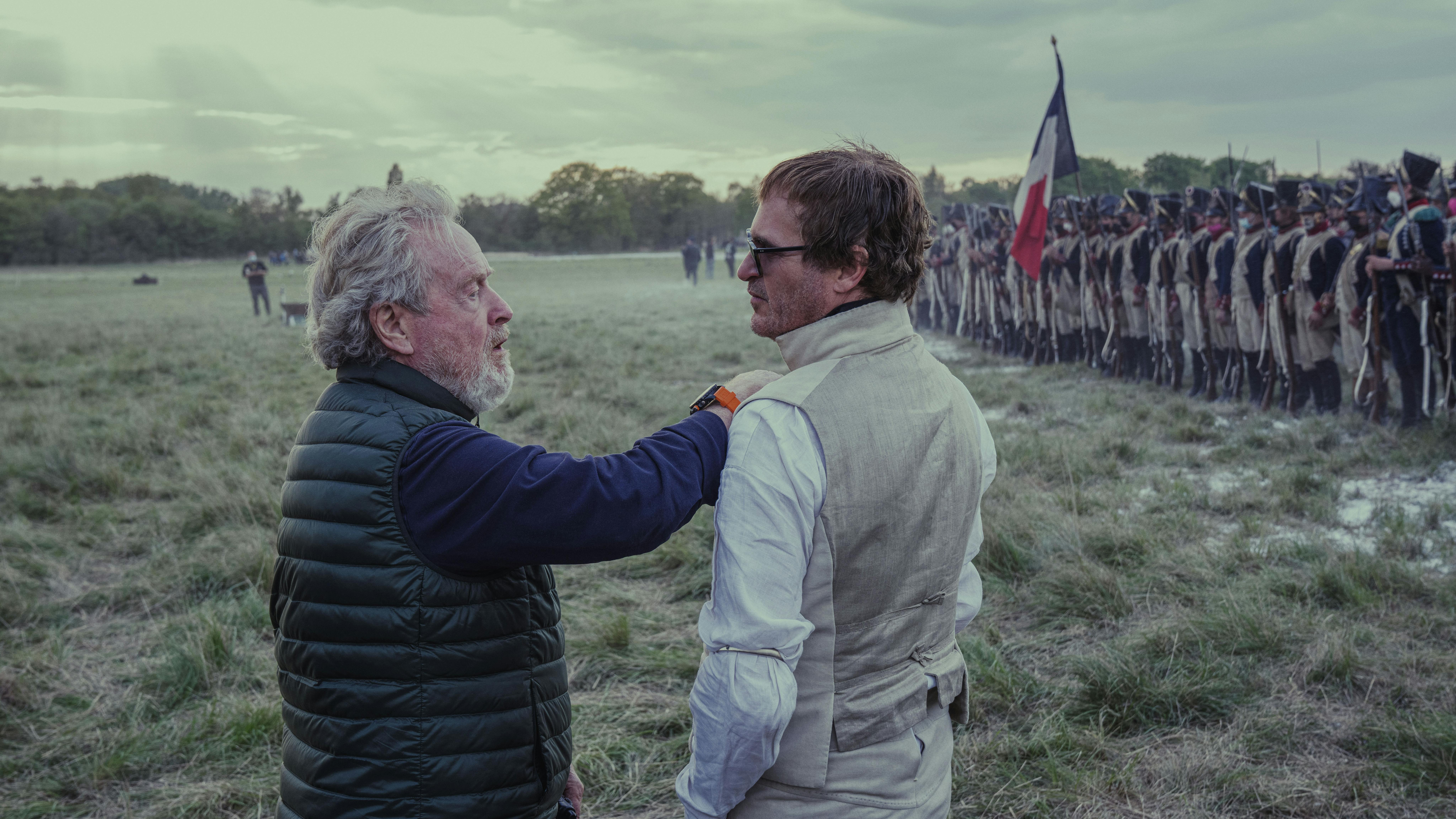 Director Ridley Scott and Joaquin Phoenix on the set of Apple Original Films and Columbia Pictures theatrical release of NAPOLEON. Photo by: Aidan Monaghan