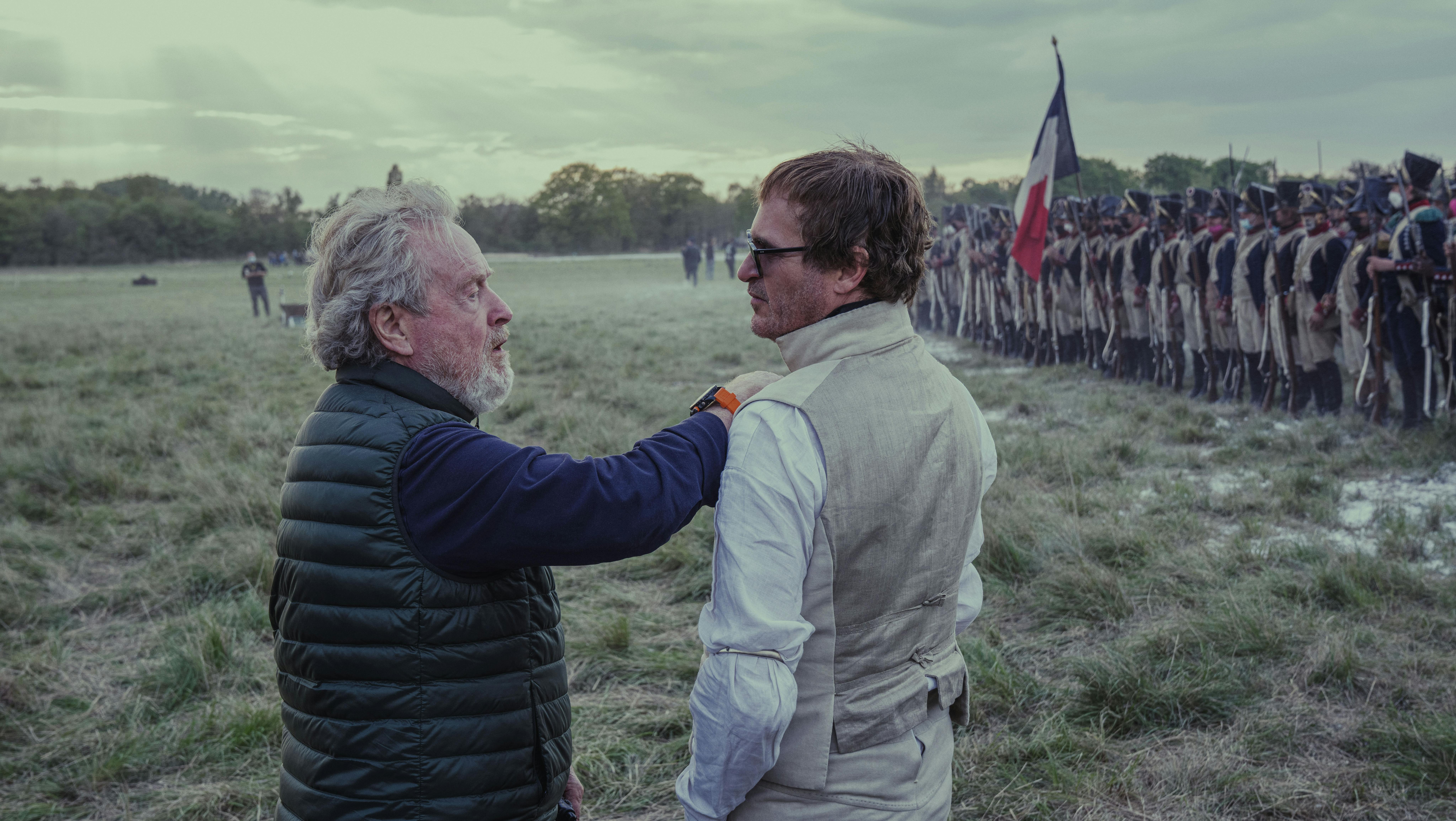 Director Ridley Scott and Joaquin Phoenix on the set of Apple Original Films and Columbia Pictures theatrical release of NAPOLEON.  Photo by: Aidan Monaghan