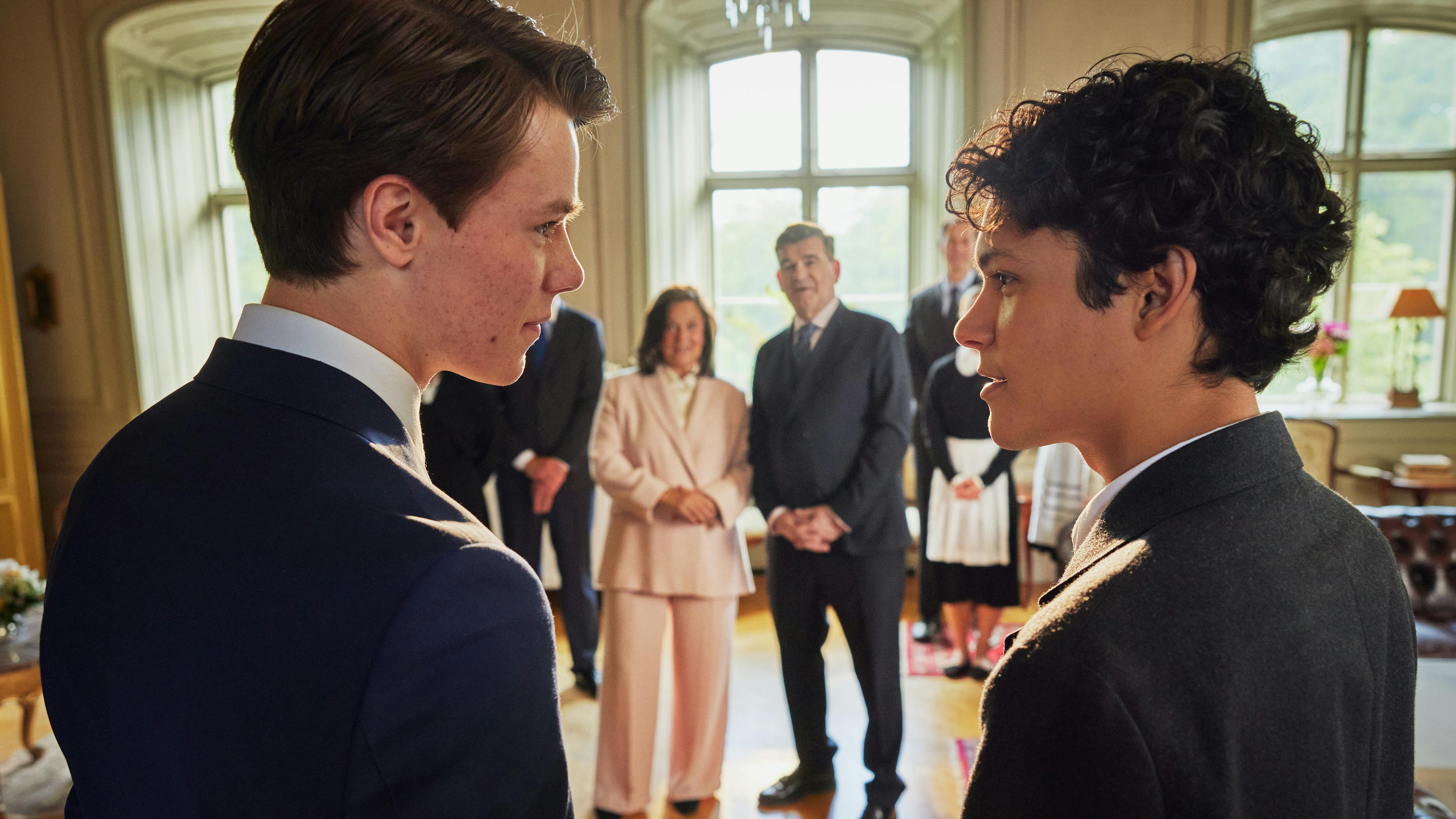 Young Royals S3. (L to R) Edvin Ryding as Wilhelm, Omar Rudberg as Simon in Young Royals. Cr. Courtesy of Netflix © 2023