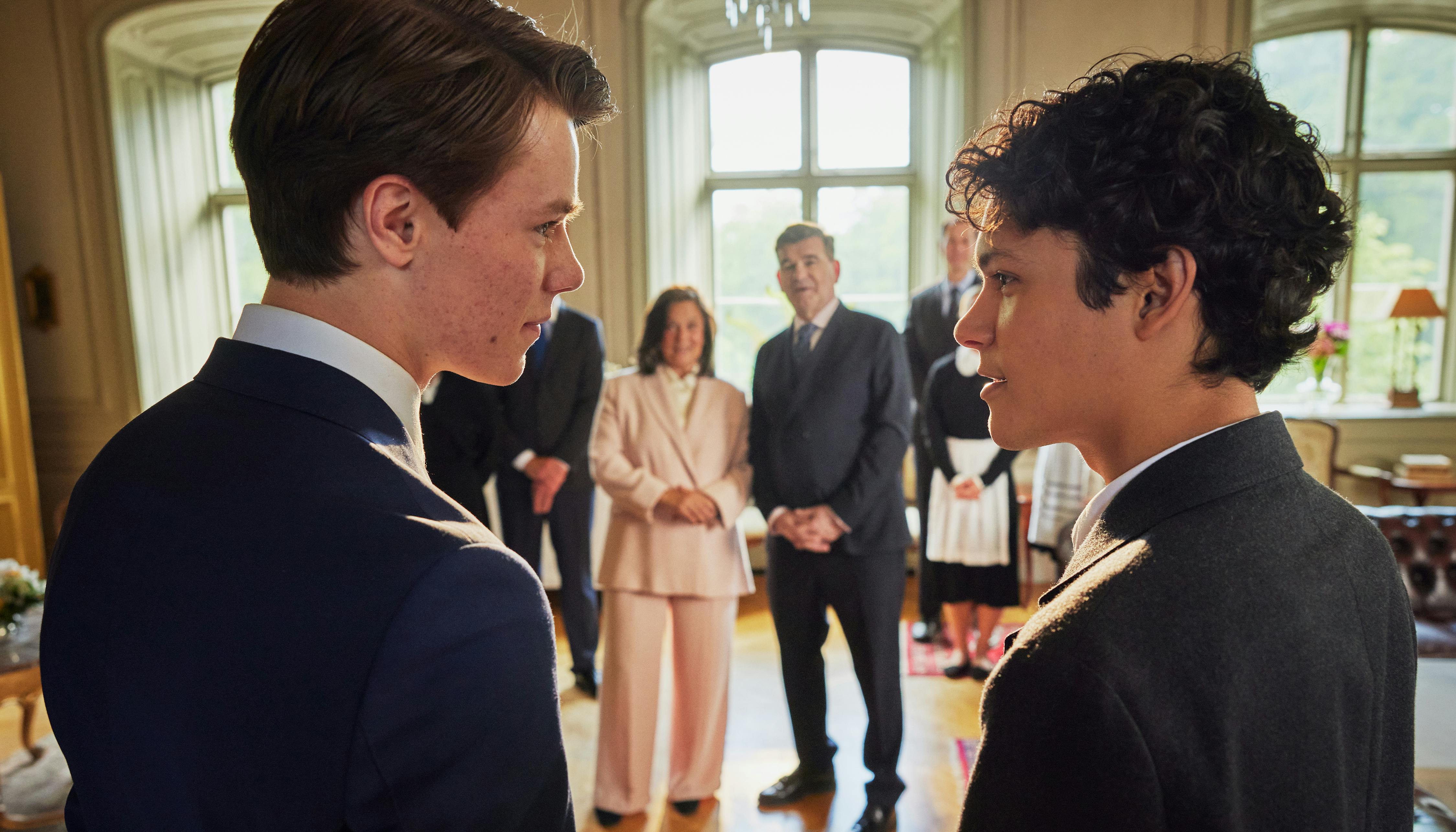Young Royals S3. (L to R) Edvin Ryding as Wilhelm, Omar Rudberg as Simon in Young Royals. Cr. Courtesy of Netflix © 2023