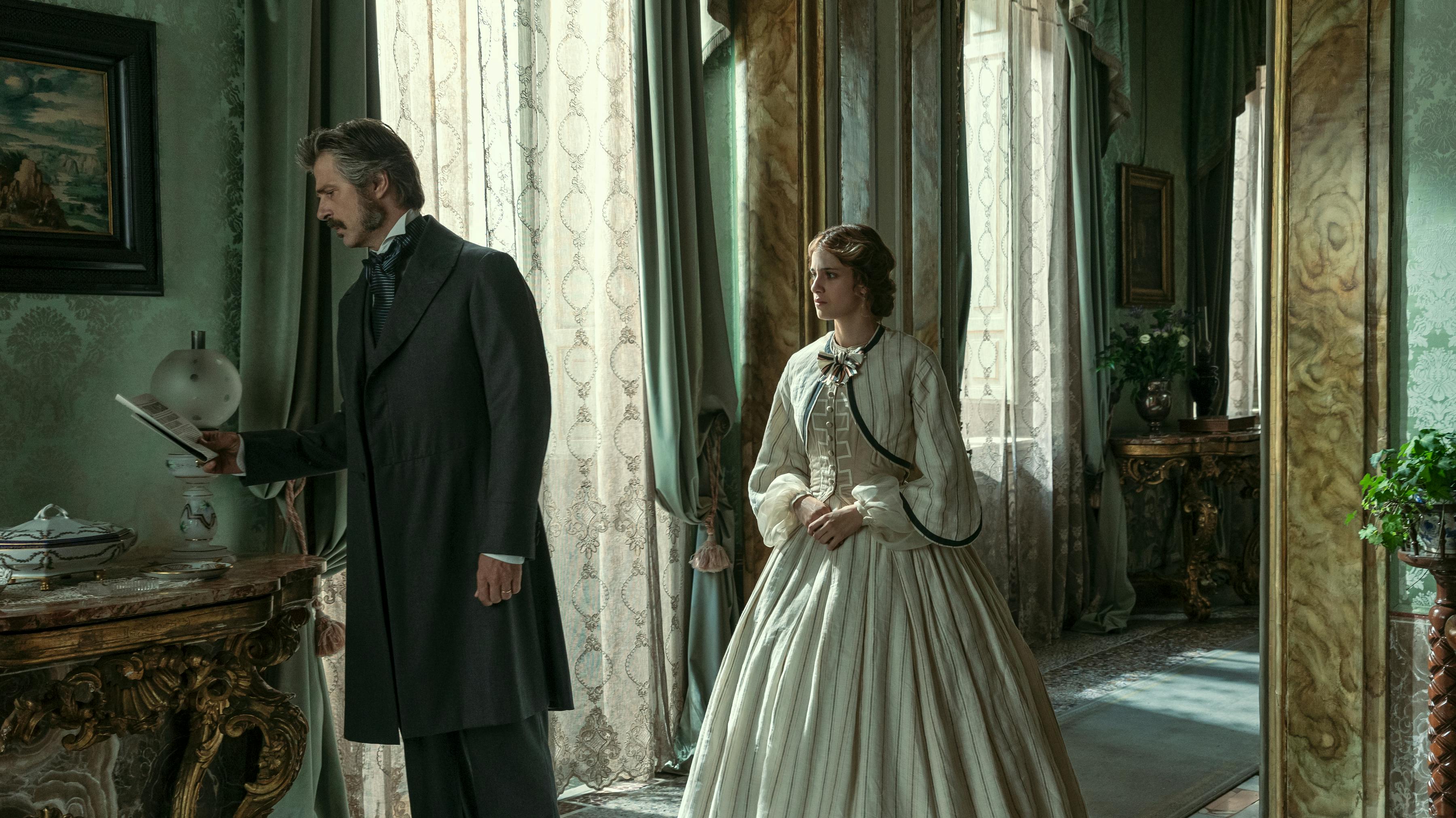 Il Gattopardo. (L to R) Kim Rossi Stuart as Fabrizio, Benedetta Porcaroli as Concetta in episode 105 of Il Gattopardo. Cr. Lucia Iuorio/Netflix © 2024