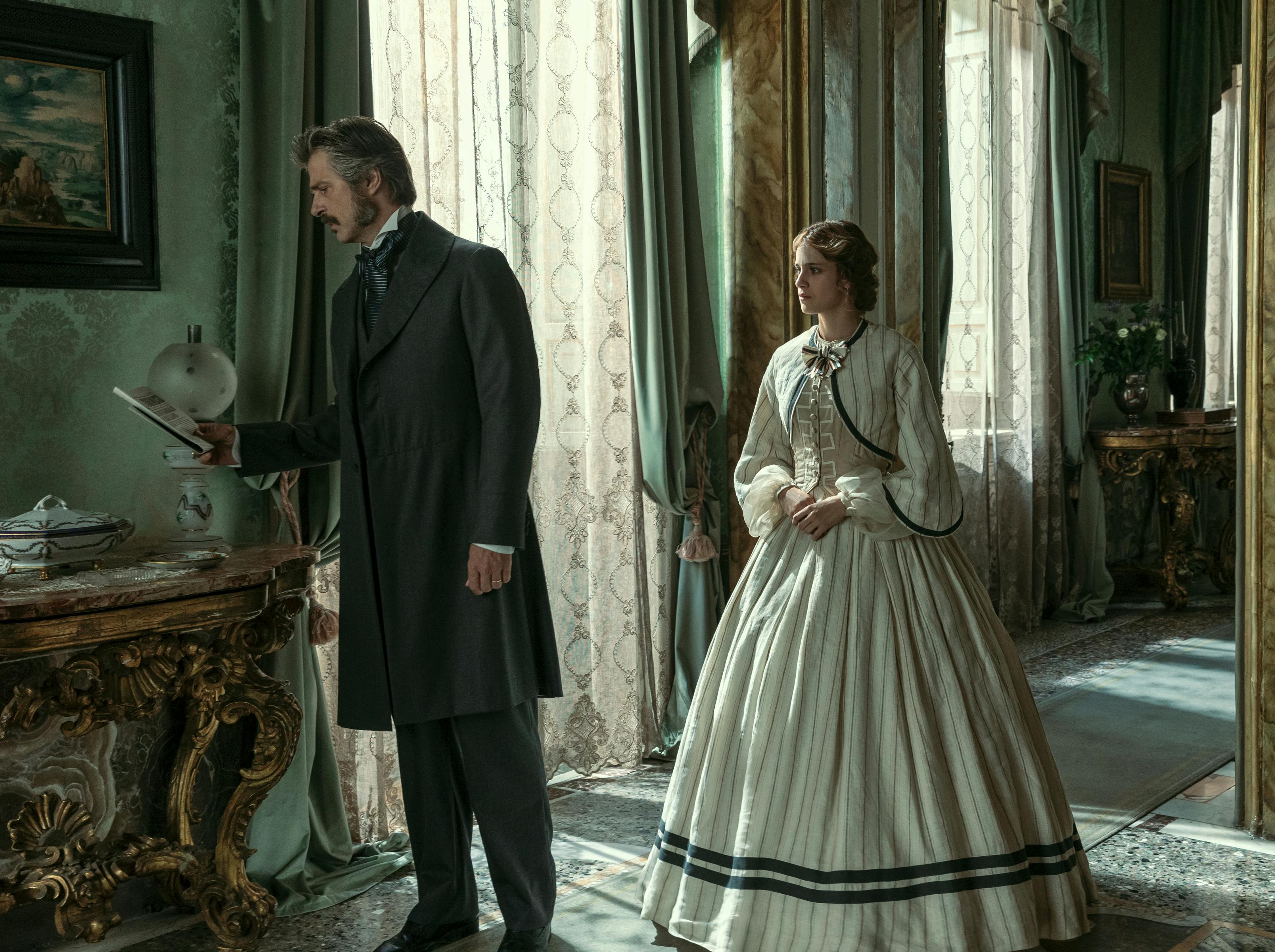 Il Gattopardo. (L to R) Kim Rossi Stuart as Fabrizio, Benedetta Porcaroli as Concetta in episode 105 of Il Gattopardo. Cr. Lucia Iuorio/Netflix © 2024