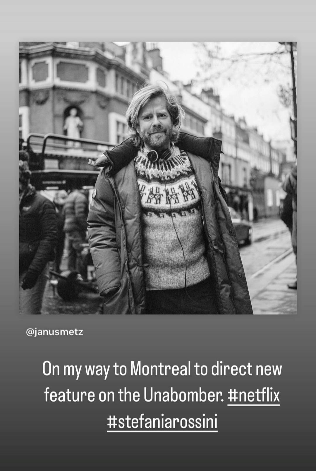Screenshot af Janus Metz' Instagram-story 14. april 2025. Billedet er taget af fotografen Stefania Rossini, der også tidligere har fulgt danske Charlotte Bruus Christensen og Janus Metz på optagelserne til Amazon Prime Video-thrilleren ‘All the Old Knives’.