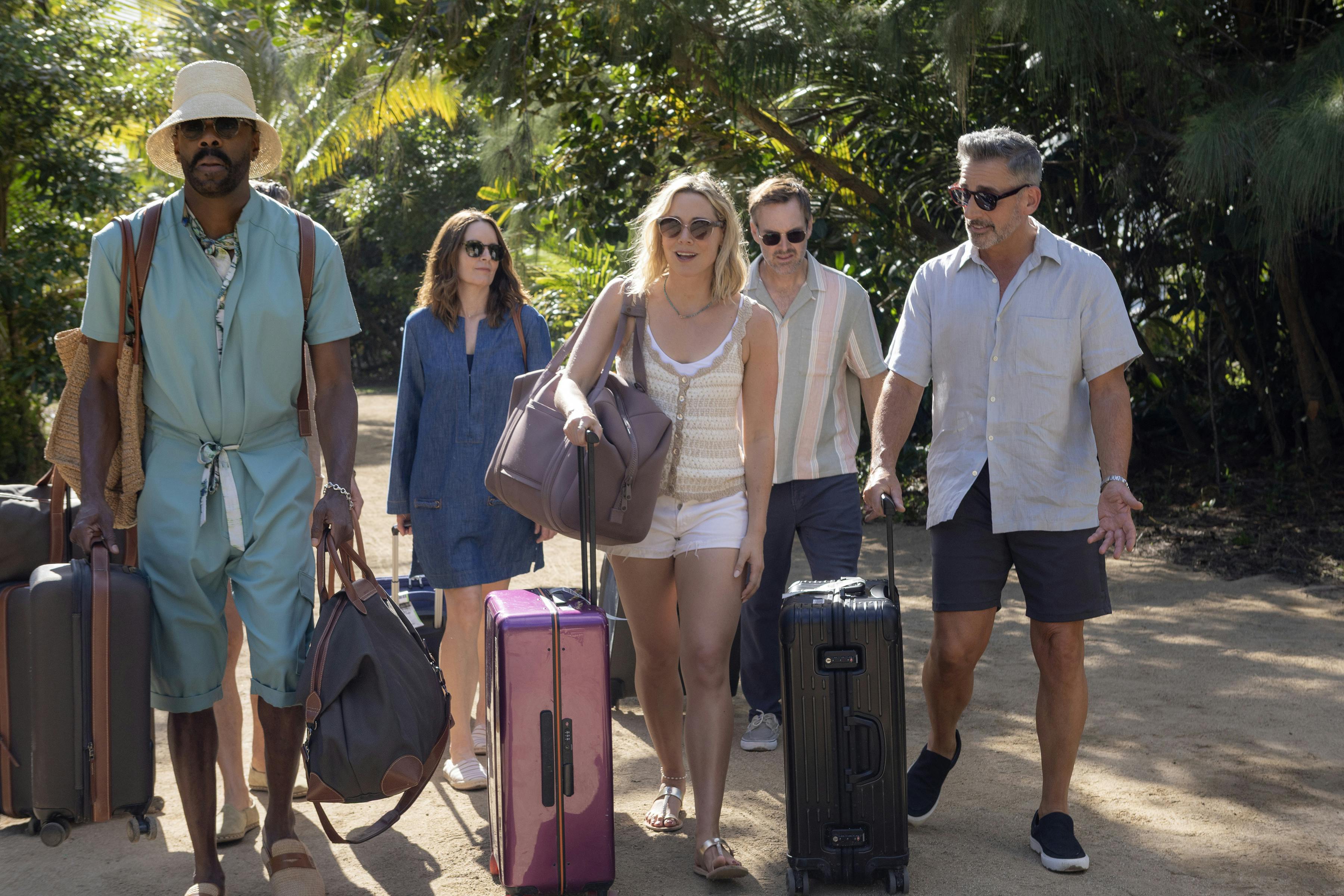 anmeldelse THE FOUR SEASONS. (L to R) Colman Domingo as Danny, Tina Fey as Kate, Erika Henningsen as Ginny, Will Forte as Jack, and Steve Carell as Nick in Episode 103 of The Four Seasons. Cr. Francisco Roman/Netflix © 2024 