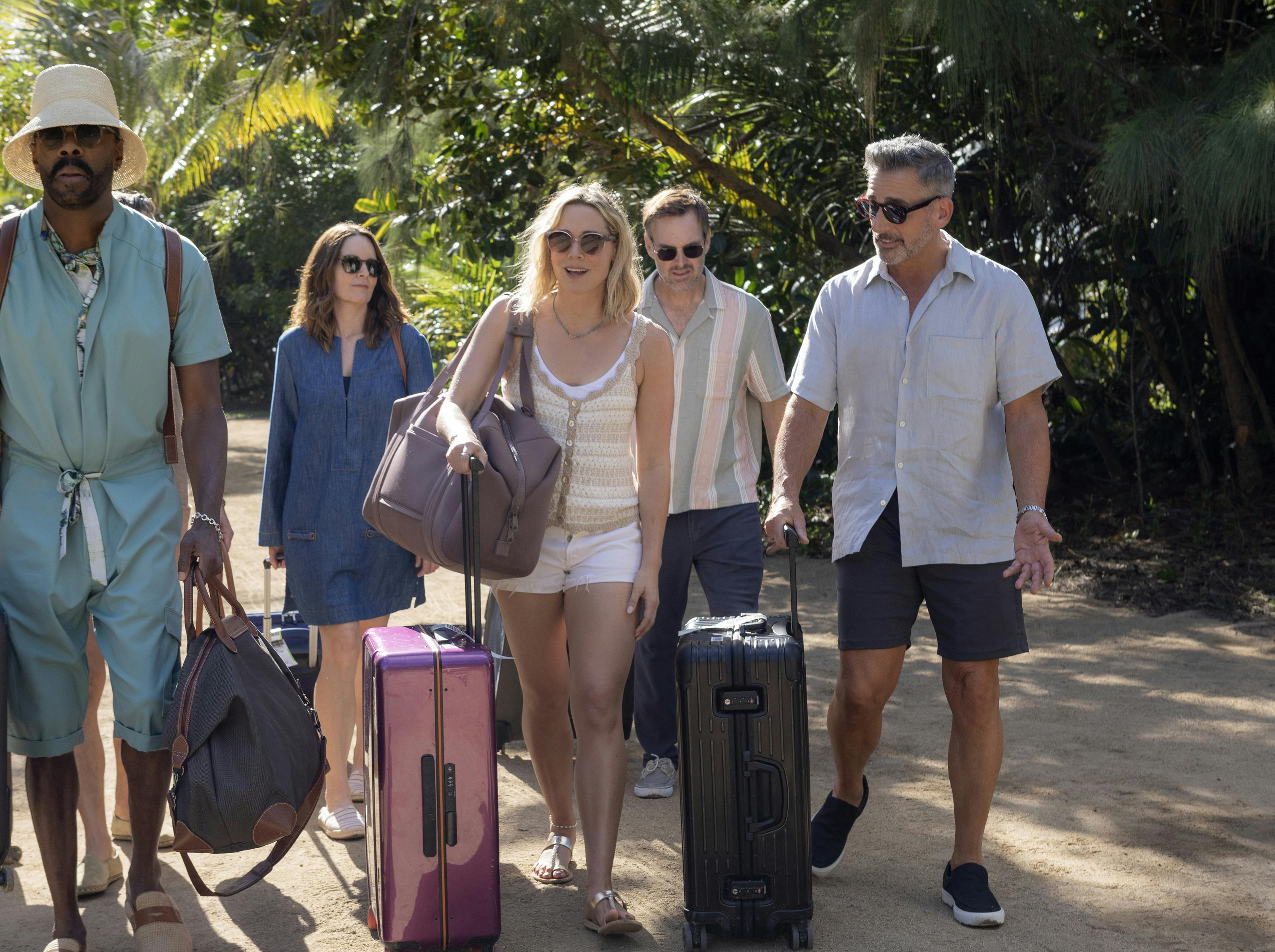 anmeldelse THE FOUR SEASONS. (L to R) Colman Domingo as Danny, Tina Fey as Kate, Erika Henningsen as Ginny, Will Forte as Jack, and Steve Carell as Nick in Episode 103 of The Four Seasons. Cr. Francisco Roman/Netflix © 2024