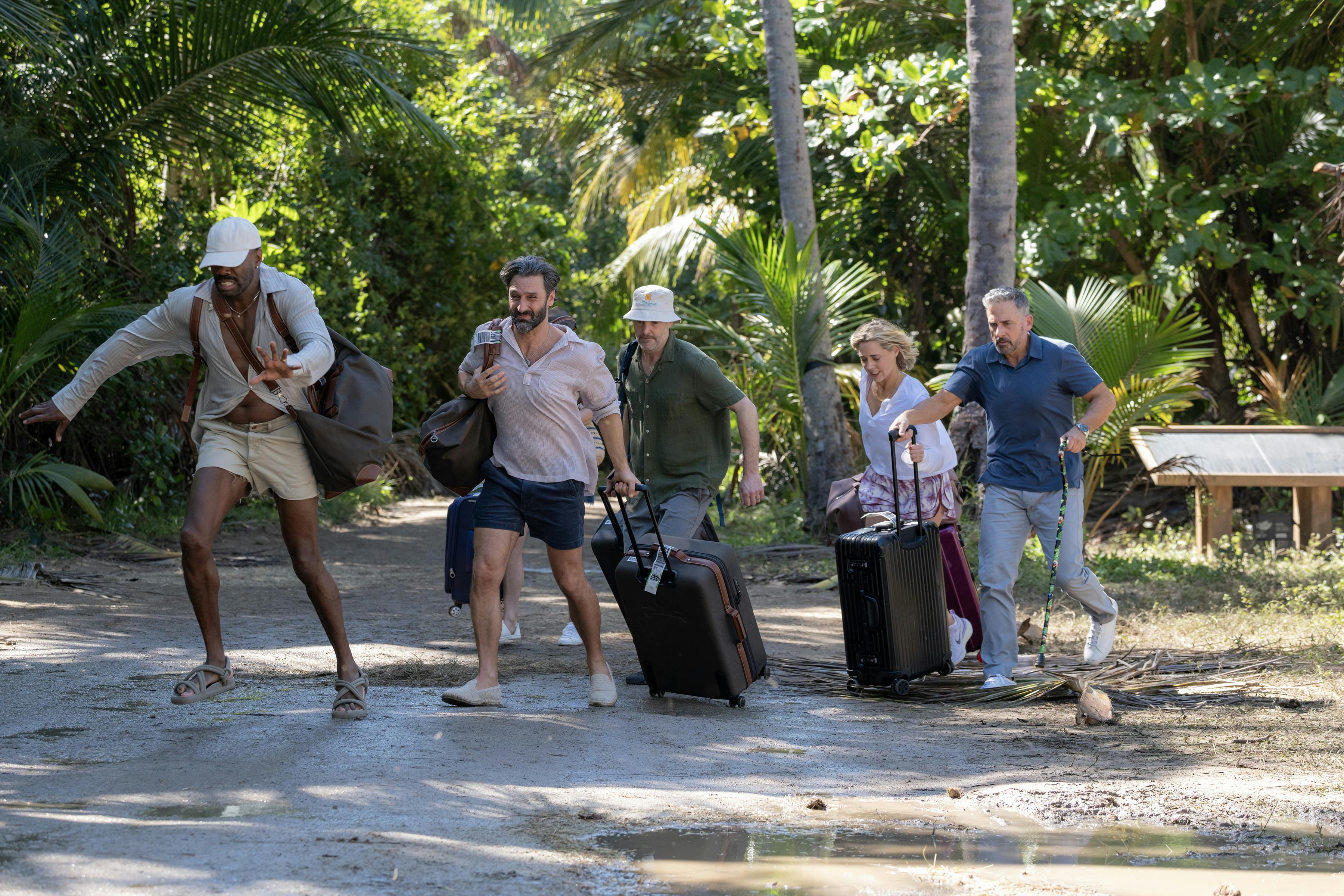 anmeldelse THE FOUR SEASONS. (L to R) Colman Domingo as Danny, Marco Calvani as Claude, Will Forte as Jack, Erika Henningsen as Ginny, and Steve Carell as Nick in Episode 104 of The Four Seasons. Cr. Francisco Roman/Netflix © 2024