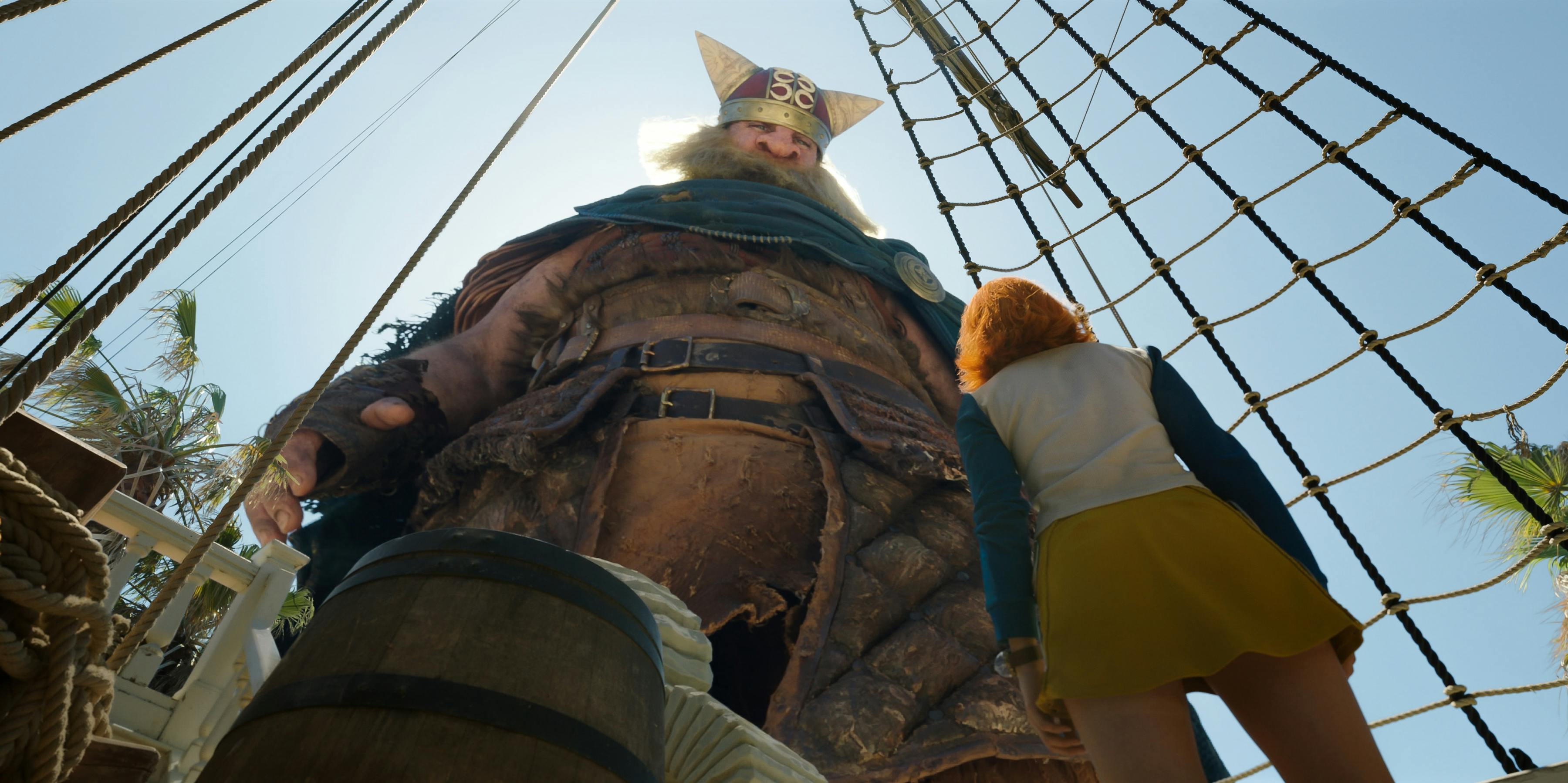 One Piece. (L to R) Brendan Sean Murray as Brogy, Emily Rudd as Nami in season 2 of One Piece. Cr. Courtesy of Netflix © 2025